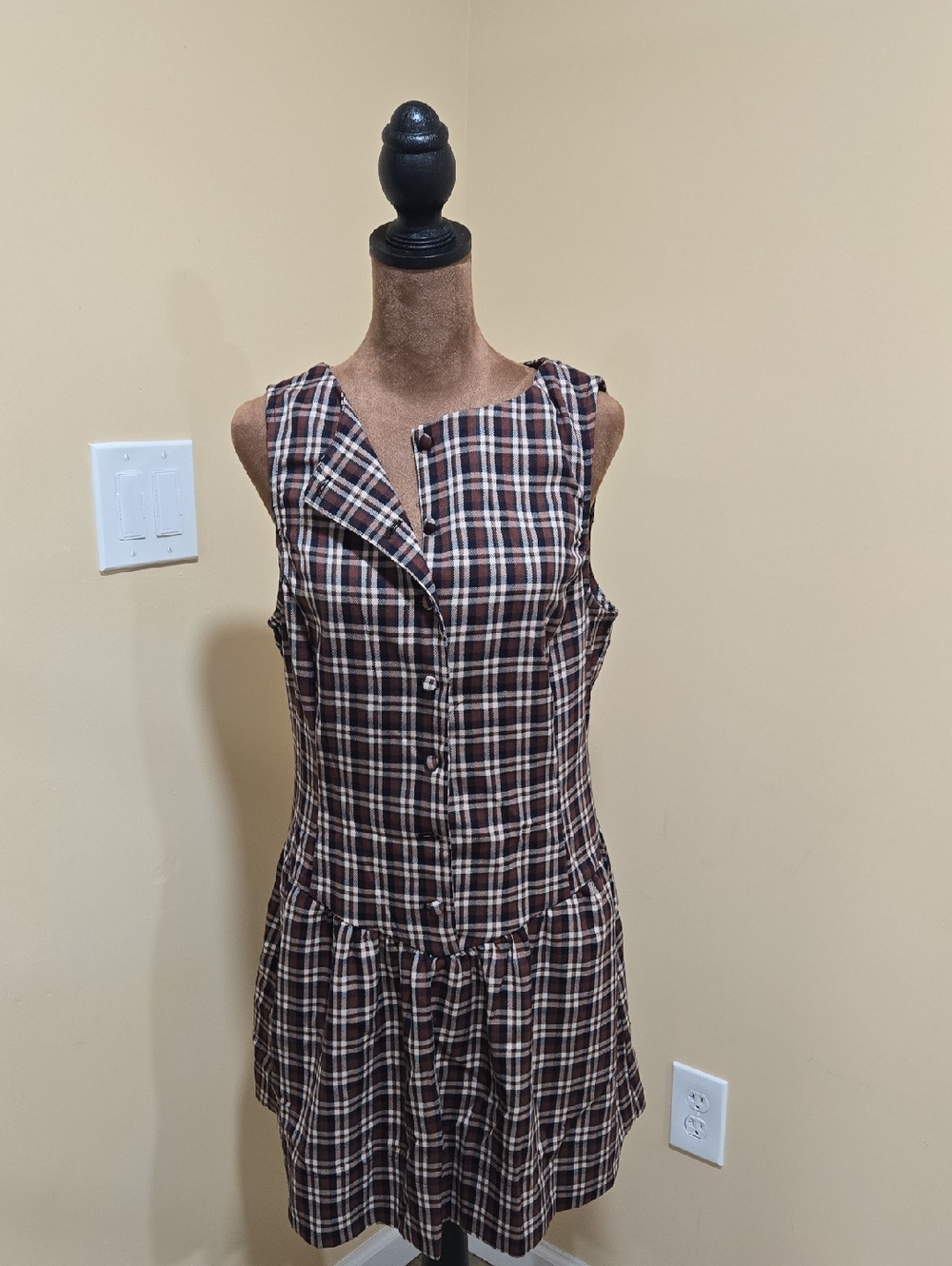 Show Me Your MuMu Brown and Cream Plaid Button-Front Dress